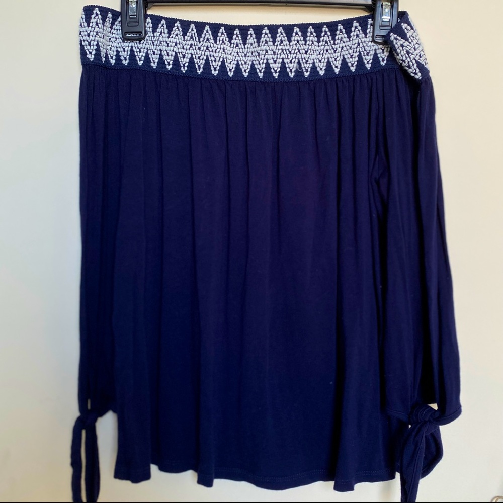Navy Off-Shoulder Quarter-Sleeved Top